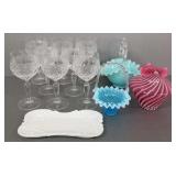 Group glass including Fenton cranberry swirl, 8