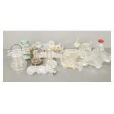 12 vintage figural glass candy containers, etc.
