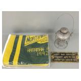 3 railroad items incl car badge 5'H 11'W, lantern