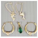 3 gold items 1.8g total: 14K dolphin earrings &