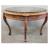 Antique carved oval low table w/ marble top