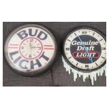2 neon clocks: Bud Light (not working) &