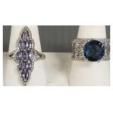 2 sterling silver rings s/w tanzanite & blue topaz