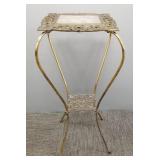 Ornate brass plant stand w/ needlepoint insert-