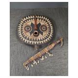 2 tribal items: Lg hand carved & painted wood mask