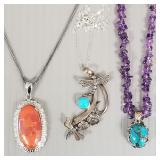 3 sterling silver, etc necklaces w/ pendants s/w