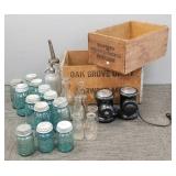 Gp canning jars, bottles, antique auto lamps, etc.