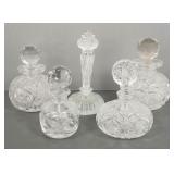 4 cut crystal & 1 pressed glass perfume bottles