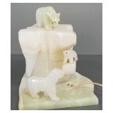 Carved onyx polar bear motif lamp (as seen- some