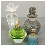 4 antique & vintage perfume bottles incl blue