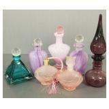 7 asst colored glass perfume bottles (some