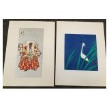 2 mid-century Japanese woodblock prints unframed-