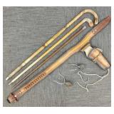 Group incl vintage canes, leather holster,