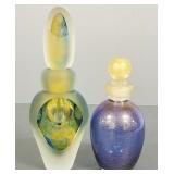 2 art glass perfume bottles: 9 1/4'H signed &