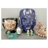 Gp incl 2 inlaid stone masks, carved soapstone