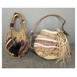 2 large artisan woven baskets w/ antler & horn,