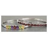 2 sterling silver bangle bracelets s/w garnets,