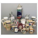 15 asst steins, etc incl Regimental, 4 w/