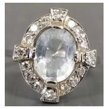 14K white gold, diamond & aquamarine ring-