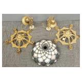 2 antique metal ceiling fixtures & 13'D stained