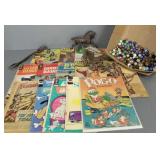 Group inc cast iron toys, vintage marbles, comics,