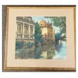 Framed artwork (original ?) European buildings on