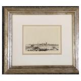 Rembrandt framed etching 'View of Amsterdam'