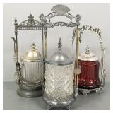 3 pickle castors incl Pairpoint w/ cranberry