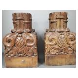 2 antique carved wood architectural elements- 14'H