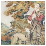 Antique needlework picture w/ hand painted details