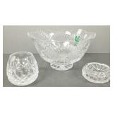 3 pcs cut crystal incl 2 pcs Waterford- 1 w/ box-