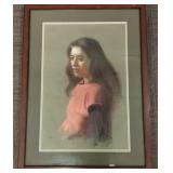 Pionk signed pastel portrait of a young woman-