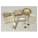 Gp incl Chinese silver & hardstone pill box, gold