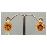 14k gold, citrine & diamond earrings- 4.4g,