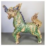 Vintage Asian glazed pottery temple guardian (some