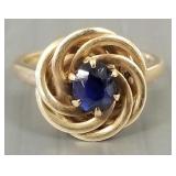 14k gold swirl design ring s/w blue stone- 3.9g,