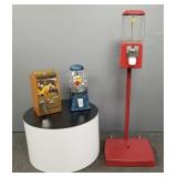 3 coin op machines: 1 cent gum ball machine on