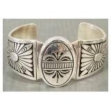 Signed CJ sterling silver Navajo pawn bracelet-