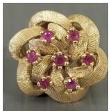 14k gold ring s/w pink stones- 7g, sz 5 1/4