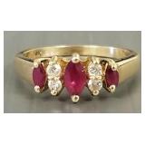 14k gold ruby & diamond ring- 3.2g, sz 7 1/4