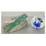 2 paperweights, etc: signed art glass &
