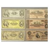 6 pieces of Confederate, etc currency