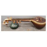 Lg. Indian Veena stringed instrument w/ inlay &