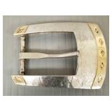 Sterling silver & 14k gold belt buckle signed
