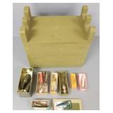 Gp vintage fishing lures w/ wooden fishing box