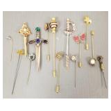 13 pins incl. 1- 14K gold stickpin s/w blue stone