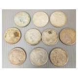 Ten- 1922 U.S. silver Peace dollars incl
