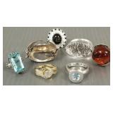 7 sterling silver, etc rings some s/w stones incl