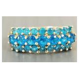 14k gold swirl ring s/w 25 blue stones- 3.1g,