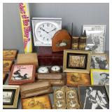 Gp incl. cowboy poser, prints, clocks, wall